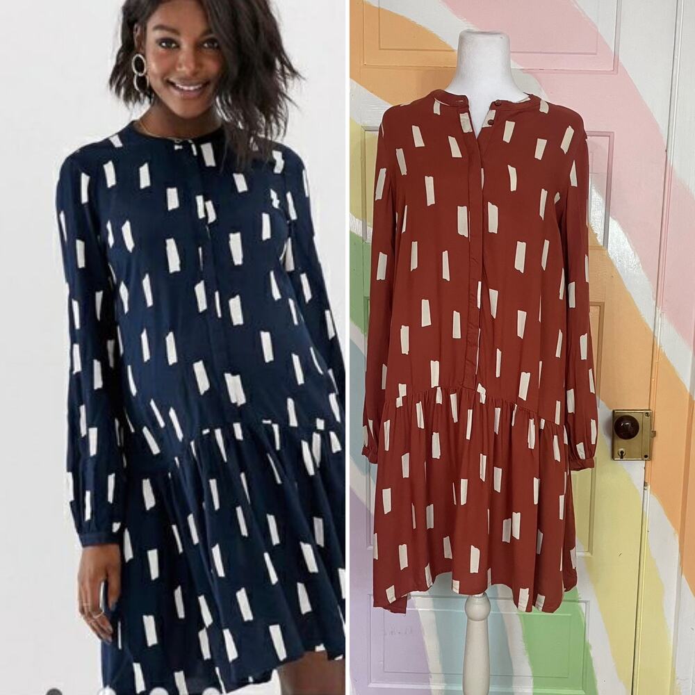 ✨NORDIC Mamalicious Lia Maternity & Postpartum Drop Waist Abstract Dress Sz S